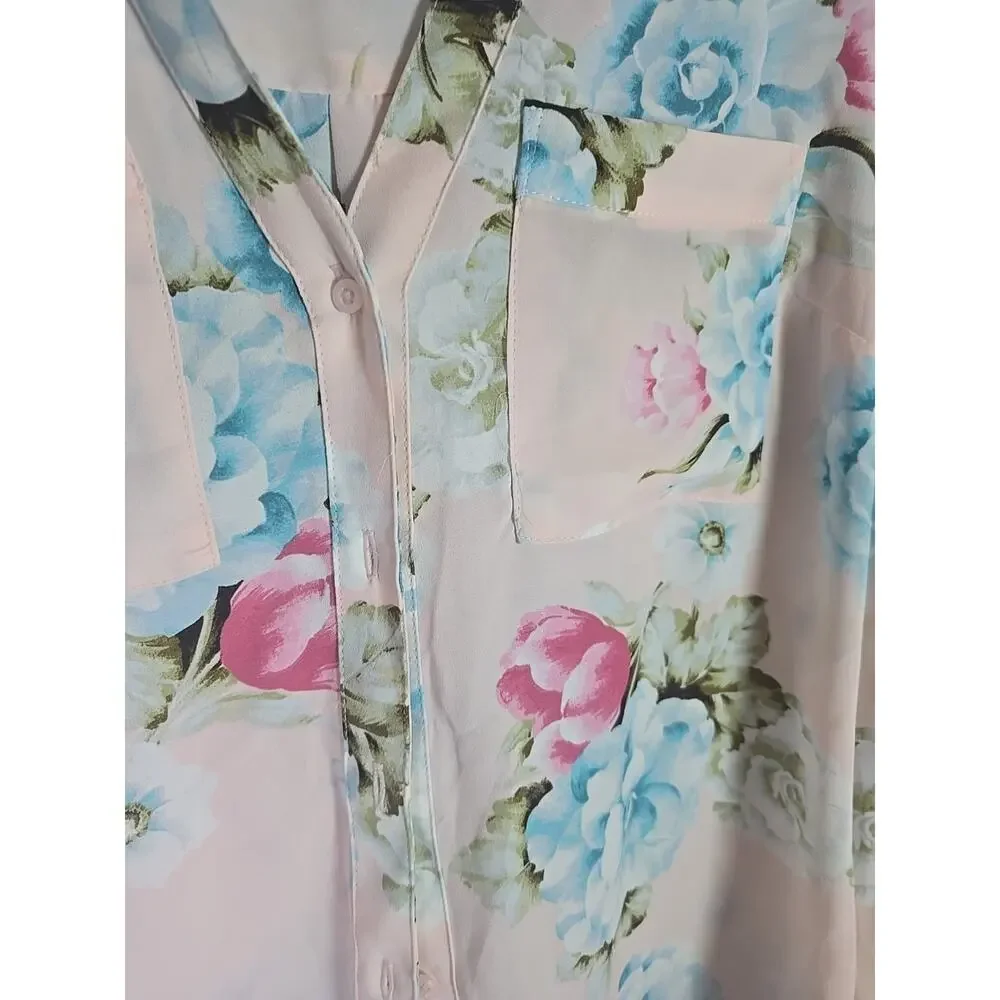 Candie's Pink Floral Lightweight Blouse Top Sz Small Office Formal Work Casual - Picture 4 of 10